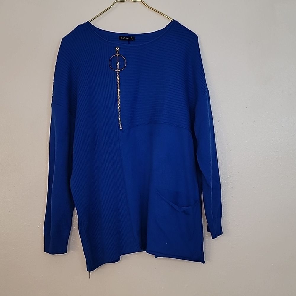 Darkwin Pullover Half Zip Electric Blue Sweater